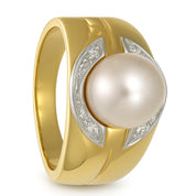 Anello - 18 carati Oro bianco, Oro giallo - 0.04ct. tw. Diamante (Naturale) - Perla