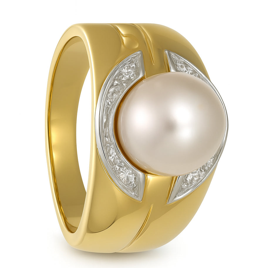 Anello - 18 carati Oro bianco, Oro giallo - 0.04ct. tw. Diamante (Naturale) - Perla