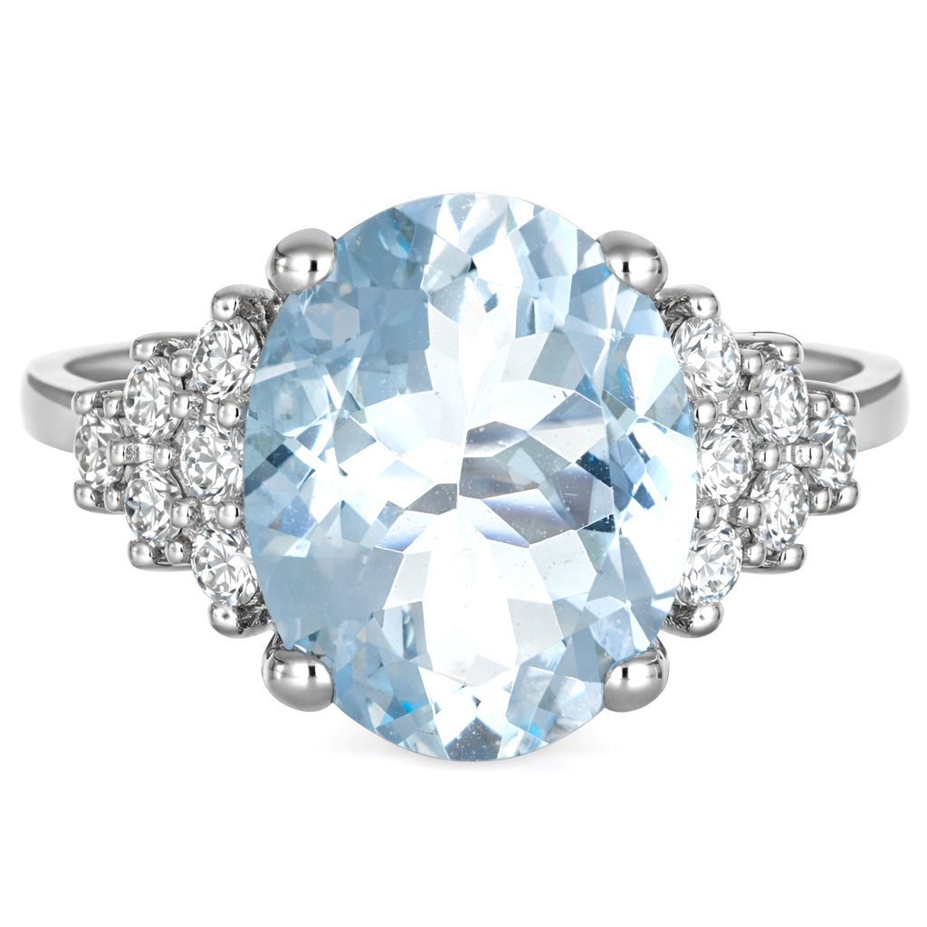 Anello - 18 carati Oro bianco Acquamarina - Diamante