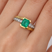 Anello - 18 carati Oro bianco, Oro giallo Smeraldo - Diamante