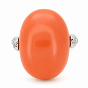 18 carati Oro bianco - Anello - 0.10 ct Diamante - Ct 22.10 Corallo Rosso del Mediterraneo