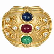 Anello - 14 carati Oro giallo, Zaffiro - Rubino - Smeraldo - Diamanti - 1.02ct. tw.