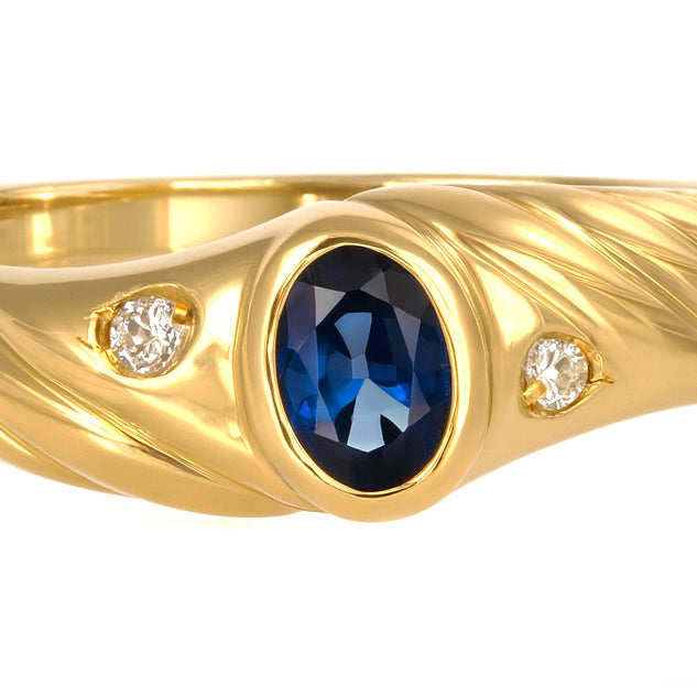 Anello - 18 carati Oro giallo - 0.26ct. tw. Zaffiro - Diamante