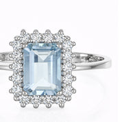 Anello - 18 carati Oro bianco - 1.08ct. tw. Acquamarina - Diamante