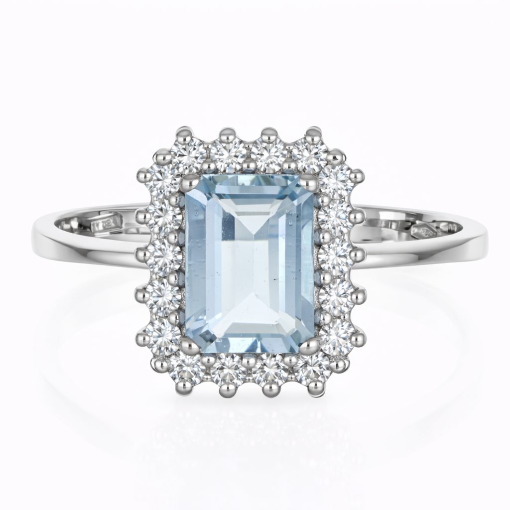 Anello - 18 carati Oro bianco - 1.08ct. tw. Acquamarina - Diamante