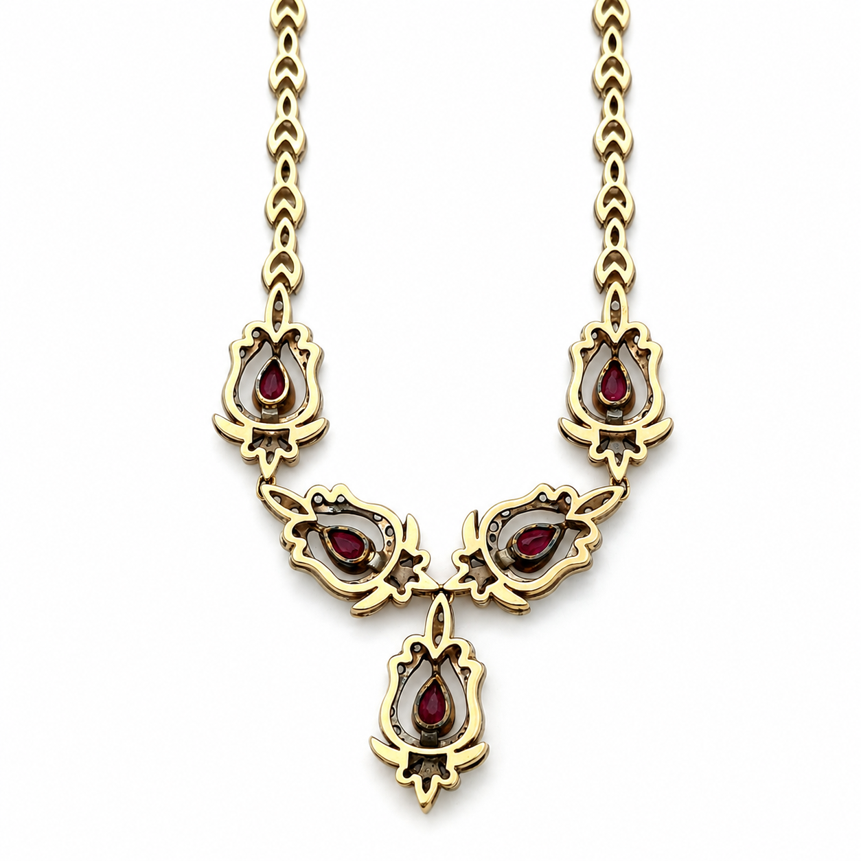 Collana - 18 carati Argento, Oro bianco - 10.13ct. tw. Rubino - Diamante