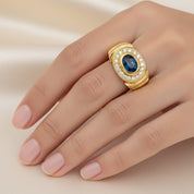 Anello - 18 carati Oro giallo - 0.19ct. tw. Zaffiro - Diamante
