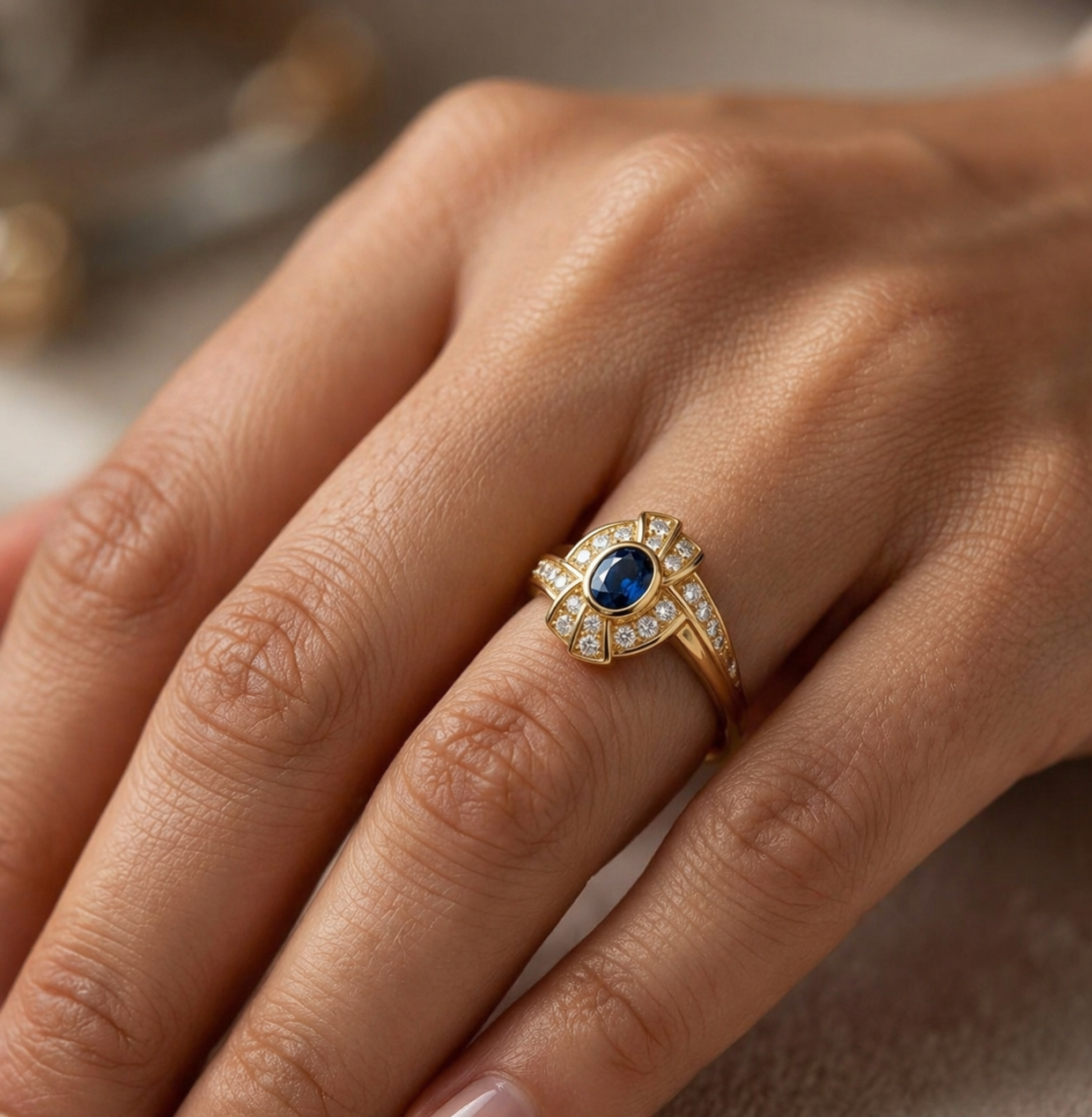 Anello - 18 carati Oro giallo - 0.82ct. tw. Zaffiro - Diamante