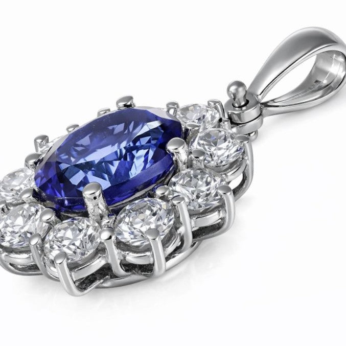 Ciondolo - 18 carati Oro bianco - 2.95ct. tw. Tanzanite - Diamante