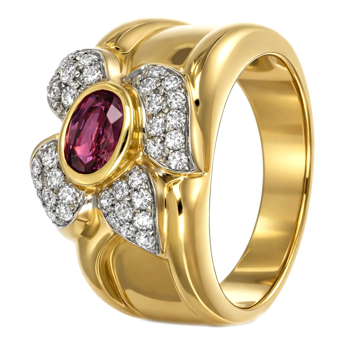 Anello - 18 carati Oro bianco, Oro giallo - 1.20ct. tw. Rubino - Diamante