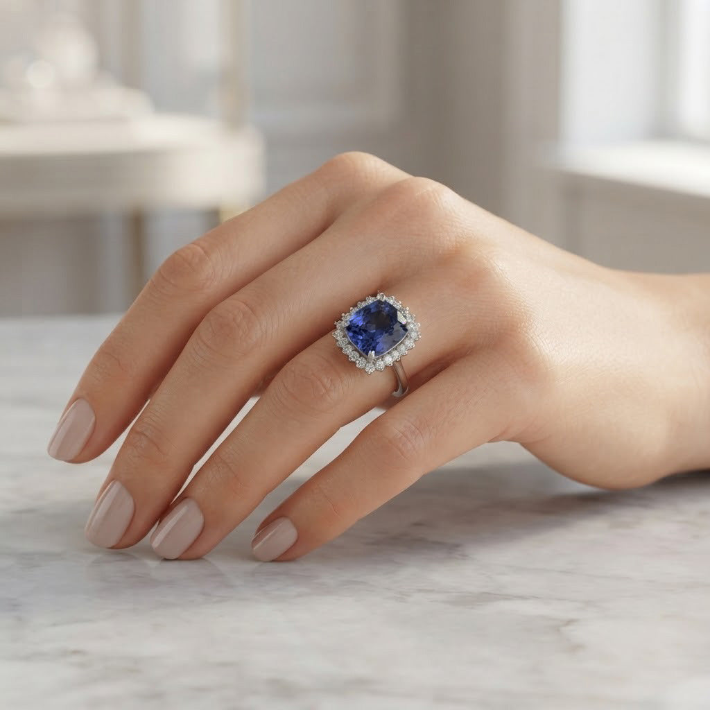 Anello - 18 carati Oro bianco - 7.90ct. tw. Tanzanite - Diamante - Made in Italy - Handmade