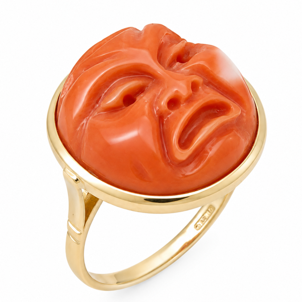 Anello - 18 carati Oro giallo Corallo - Made in Italy - Handmade
