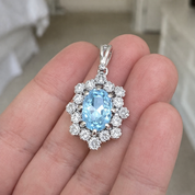 Ciondolo - 18 carati Oro bianco - 0.91ct. tw. Acquamarina - Diamante