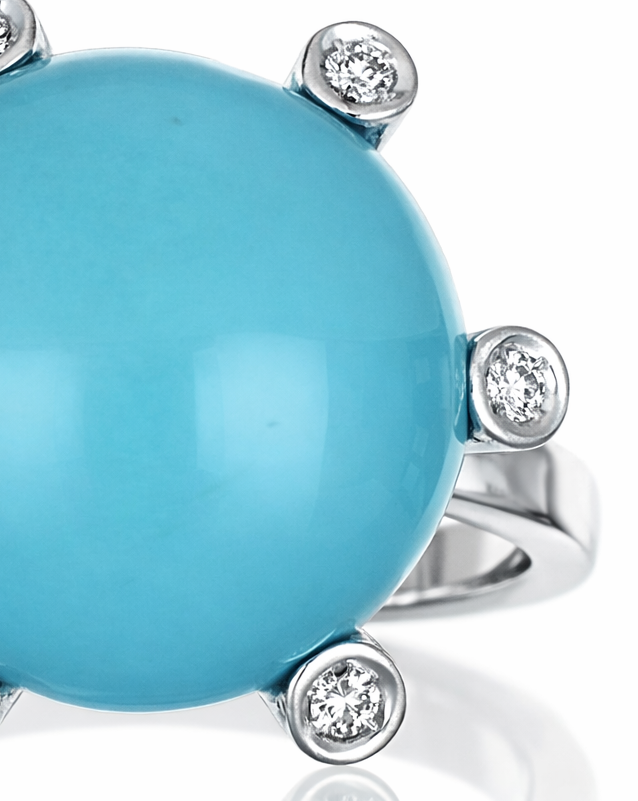 Anello - 18 carati Oro bianco - 10.09ct. tw. Turchese - Diamante