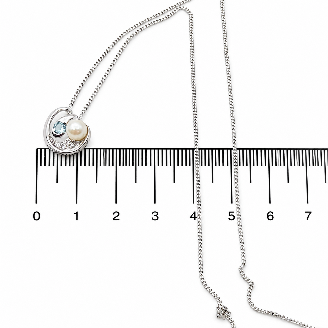 Collana con ciondolo - 18 carati Oro bianco, Perla Akoya - 0.18ct. tw. Acquamarina - Diamante - Made in Italy - Sishei