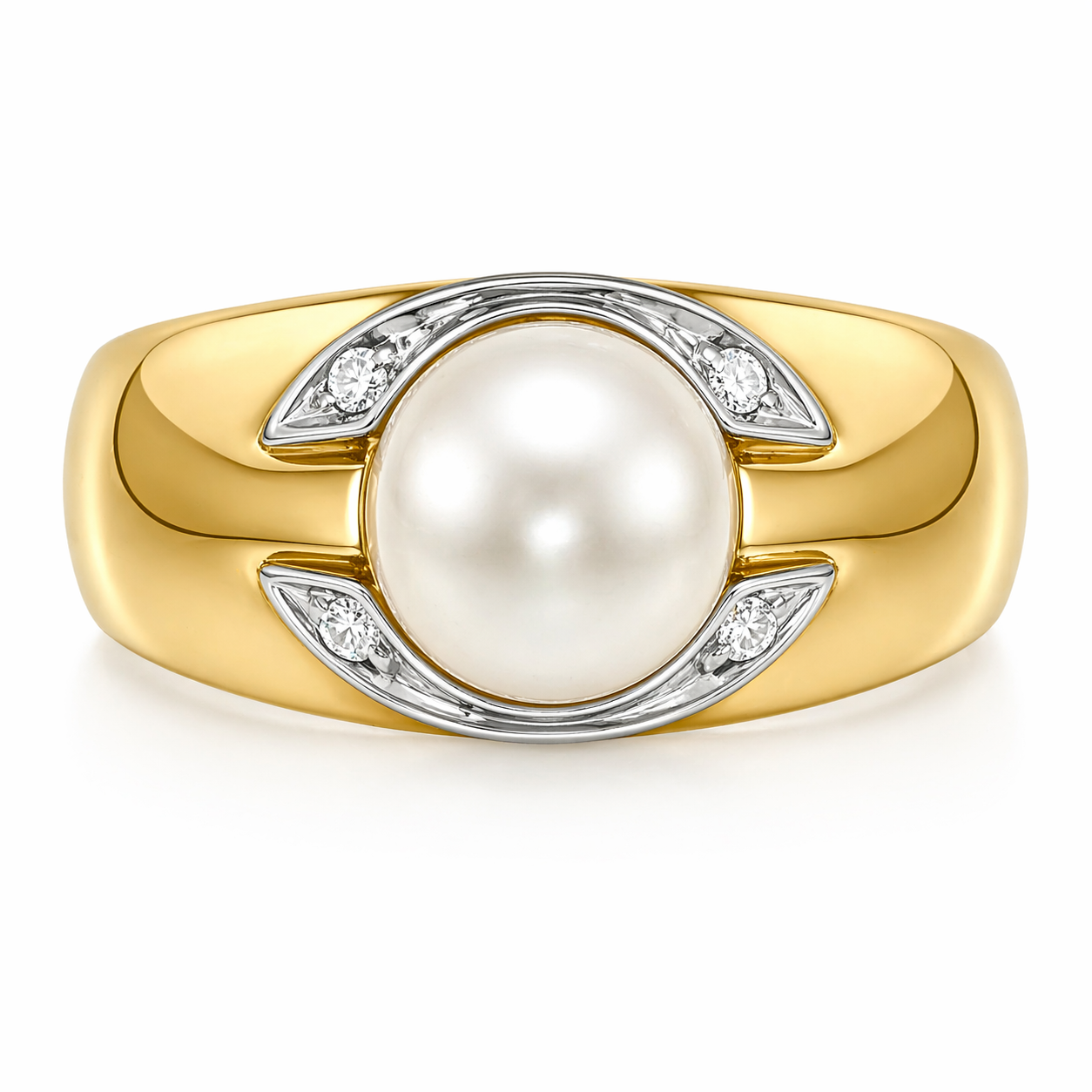 Anello - 18 carati Oro bianco, Oro giallo - 0.04ct. tw. Diamante (Naturale) - Perla