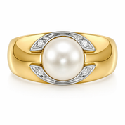 Anello - 18 carati Oro bianco, Oro giallo - 0.04ct. tw. Diamante (Naturale) - Perla