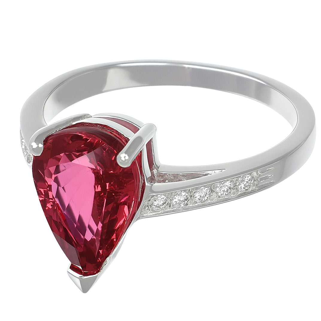 Anello - 18 carati Oro bianco - 2.68ct. tw. Tormalina - Diamante