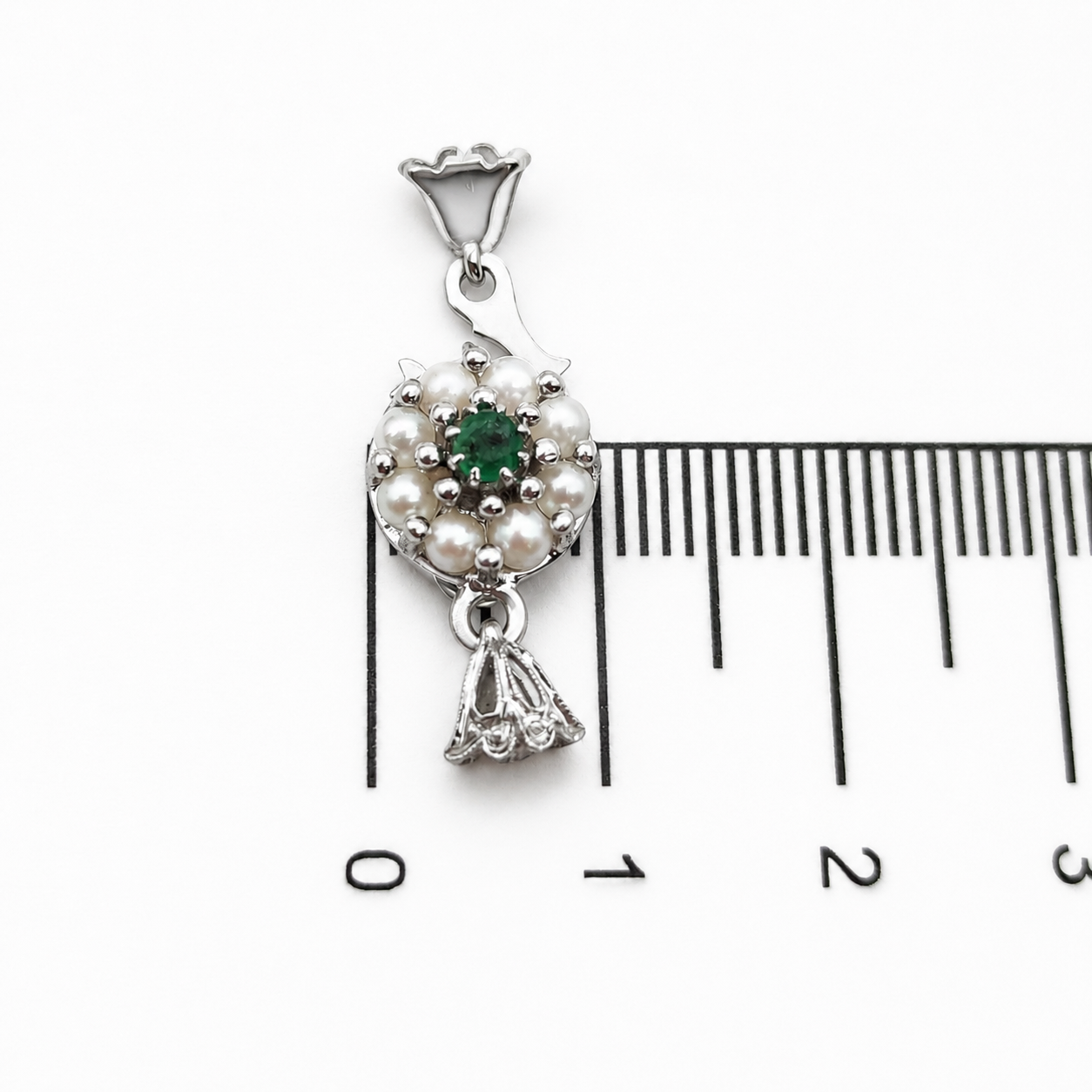 Chiusura per collana - 18 carati Oro bianco Perla - Smeraldo - Made in Italy - Handmade