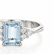 Anello - 18 carati Oro bianco Acquamarina - Diamante