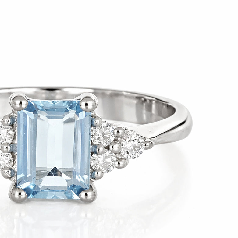 Anello - 18 carati Oro bianco Acquamarina - Diamante