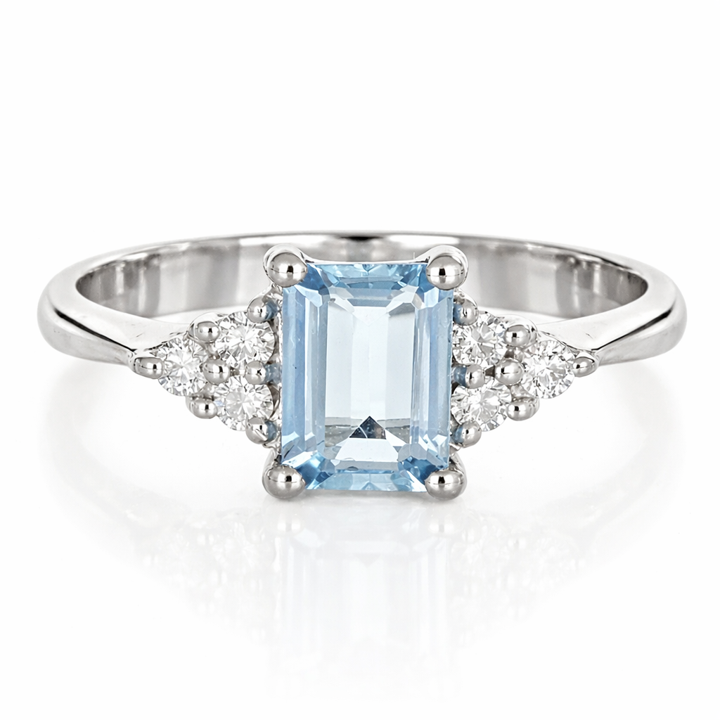 Anello - 18 carati Oro bianco Acquamarina - Diamante