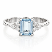 Anello - 18 carati Oro bianco Acquamarina - Diamante