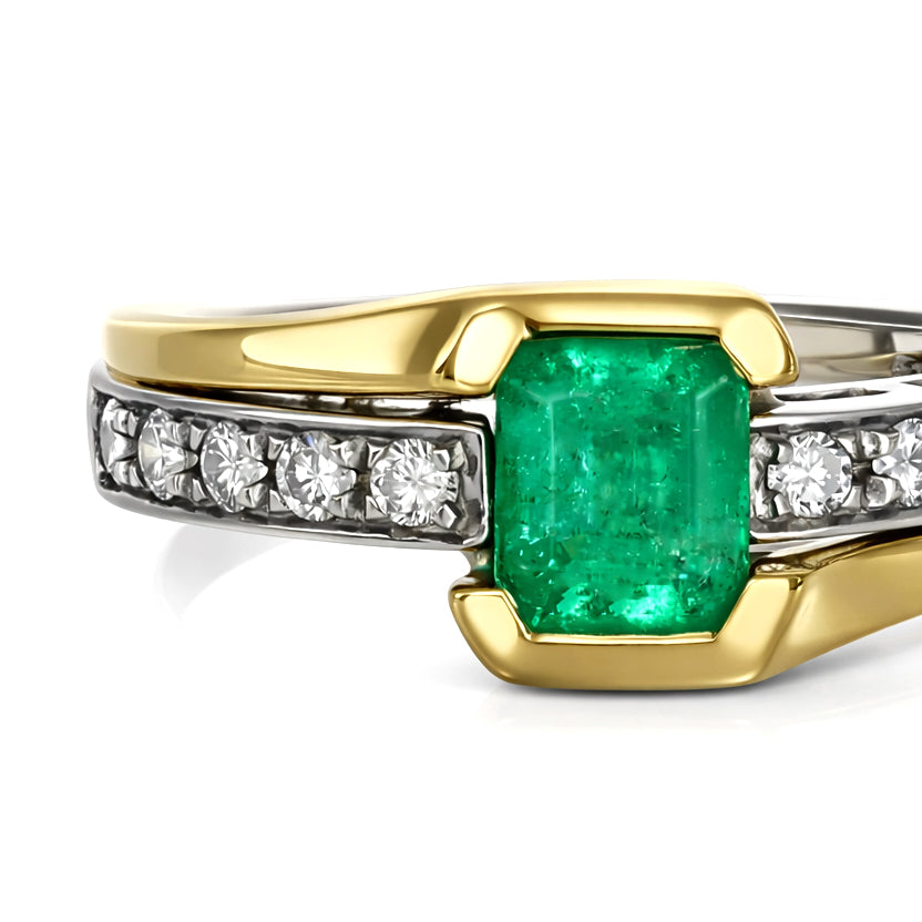Anello - 18 carati Oro bianco, Oro giallo Smeraldo - Diamante