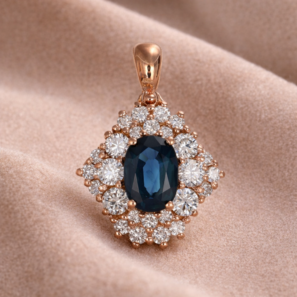 Ciondolo - 18 carati Oro rosa - 1.45ct. tw. Zaffiro - Diamante