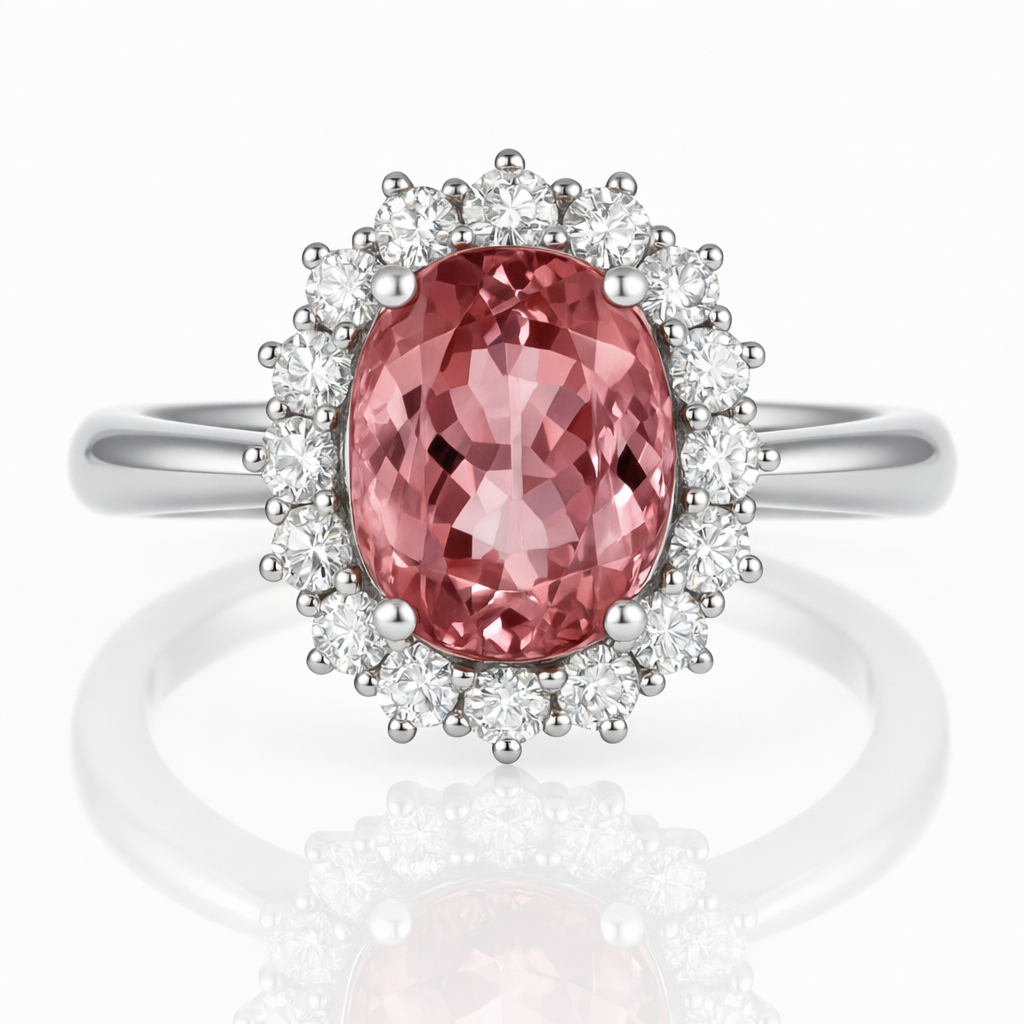 Anello - 18 carati Oro bianco - 2.89ct. tw. Tormalina - Diamante