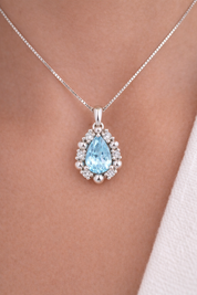 Collana con ciondolo - 18 carati Oro bianco - 0.32ct. tw. Acquamarina - Diamante