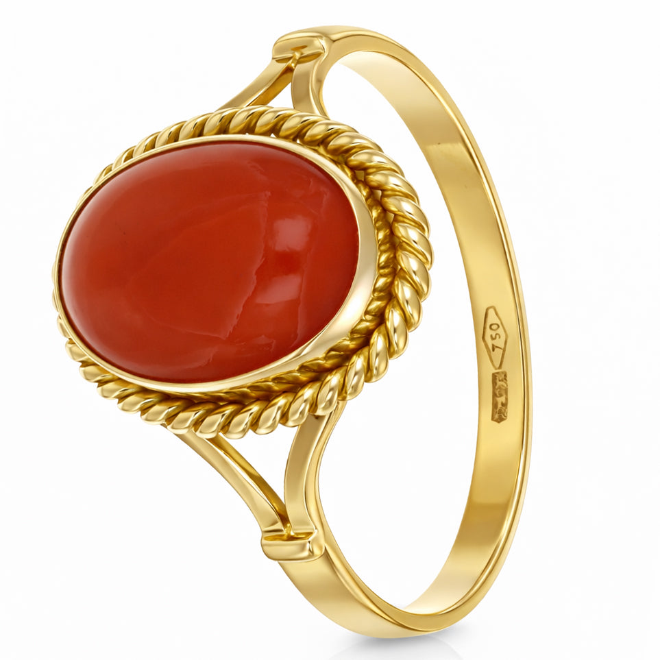 Anello - 18 carati Oro giallo Corallo - Corallo