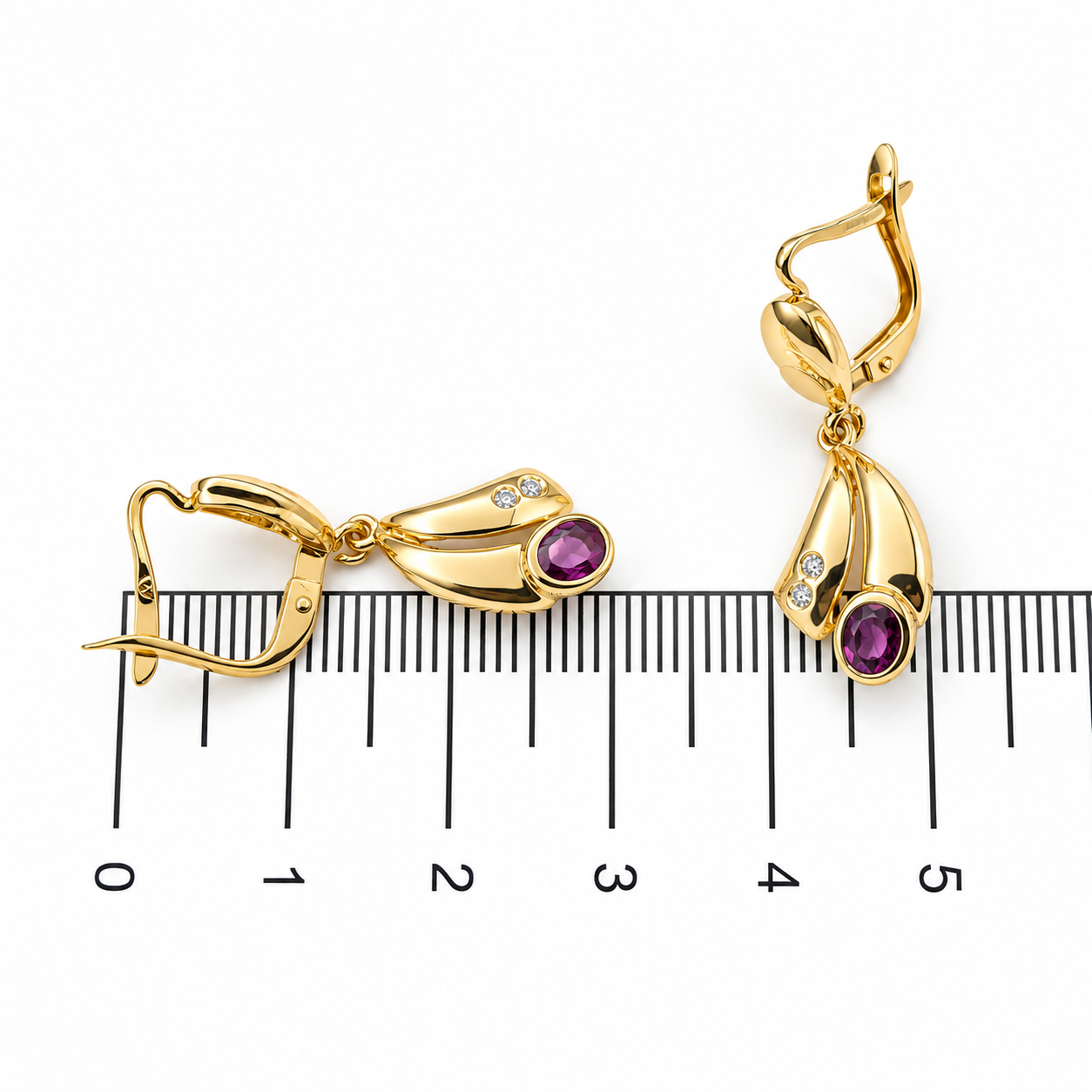 Orecchini - 18 carati Oro giallo - 0.64ct. tw. Diamante (Naturale) - Rubino - Made in Italy - HandMade