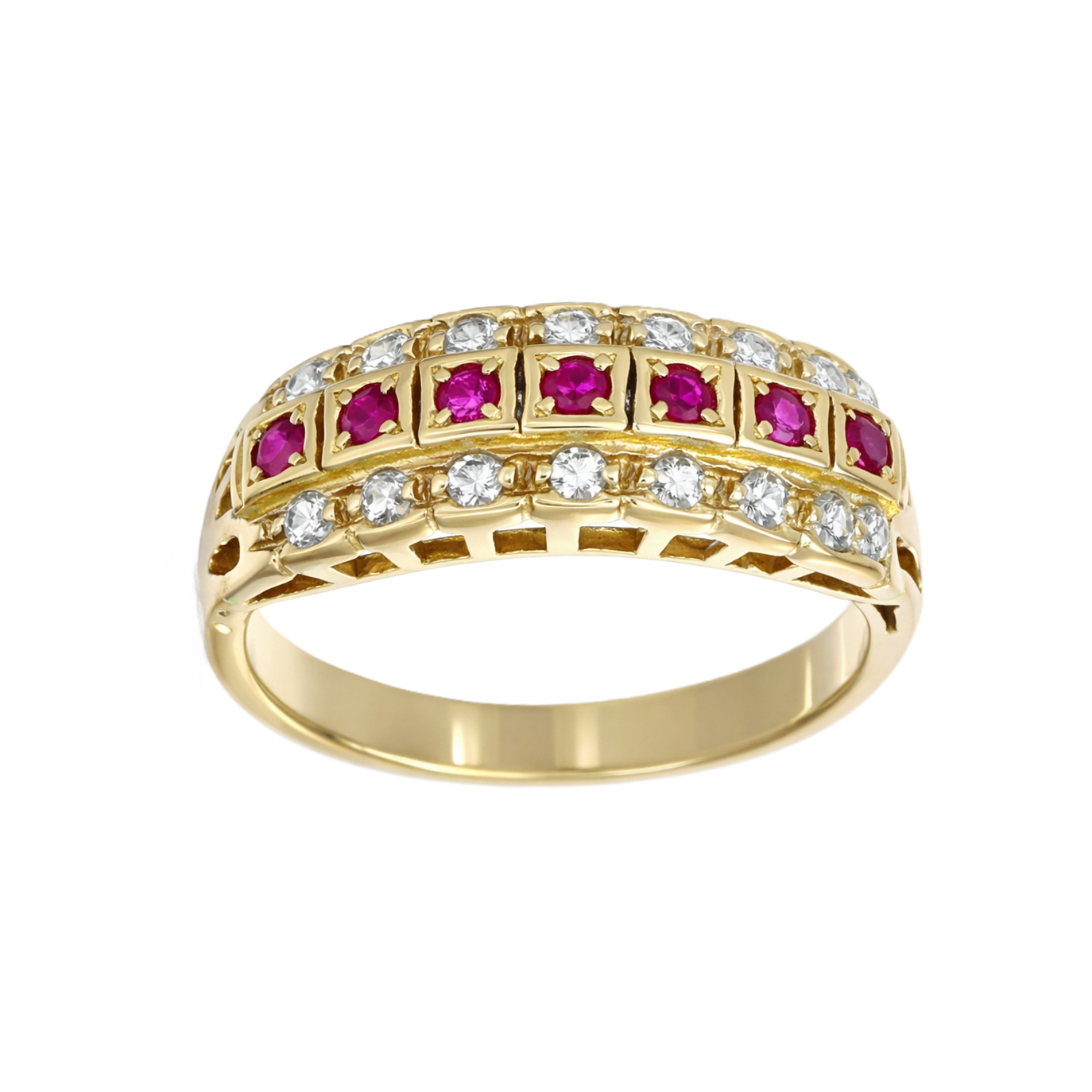 Anello - 18 carati Oro giallo Rubino - Diamante