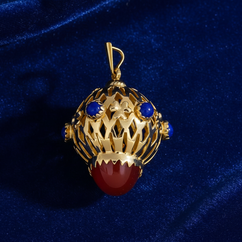 Ciondolo - 18 carati Oro giallo - 5.95ct. tw. Corallo - Lapislazzuli