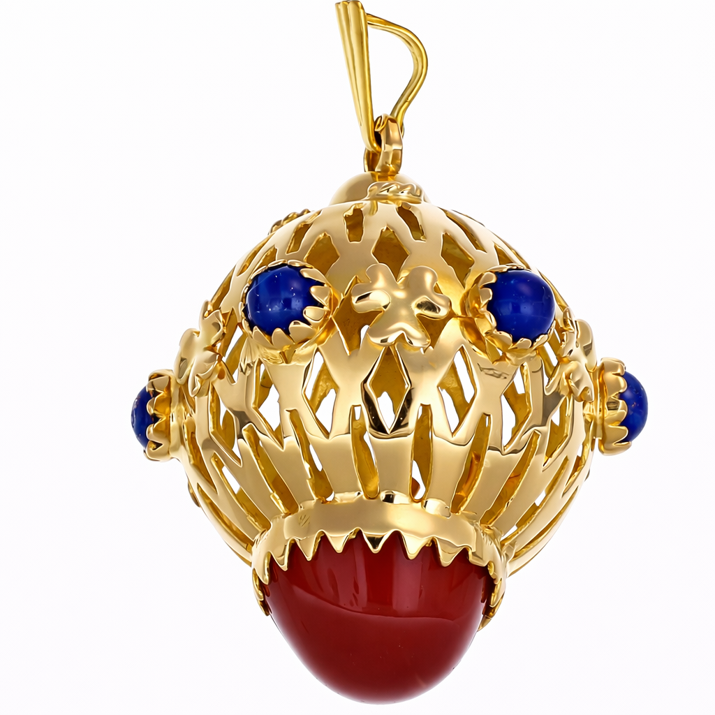 Ciondolo - 18 carati Oro giallo - 5.95ct. tw. Corallo - Lapislazzuli