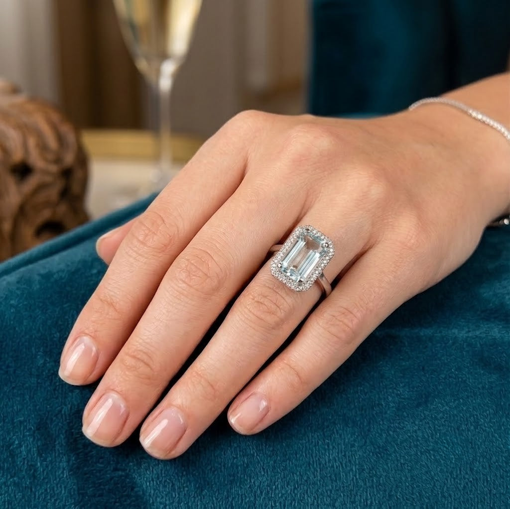 Anello - 18 carati Oro bianco Acquamarina - Diamante - Made in Italy - Handmade