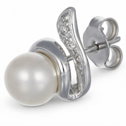 Orecchini - 18 carati Oro bianco - 0.04ct. tw. Diamante (Naturale) - Perla