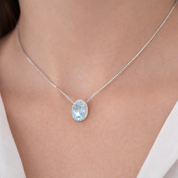 Collana con ciondolo - 18 carati Oro bianco - 0.66ct. tw. Acquamarina - Diamante