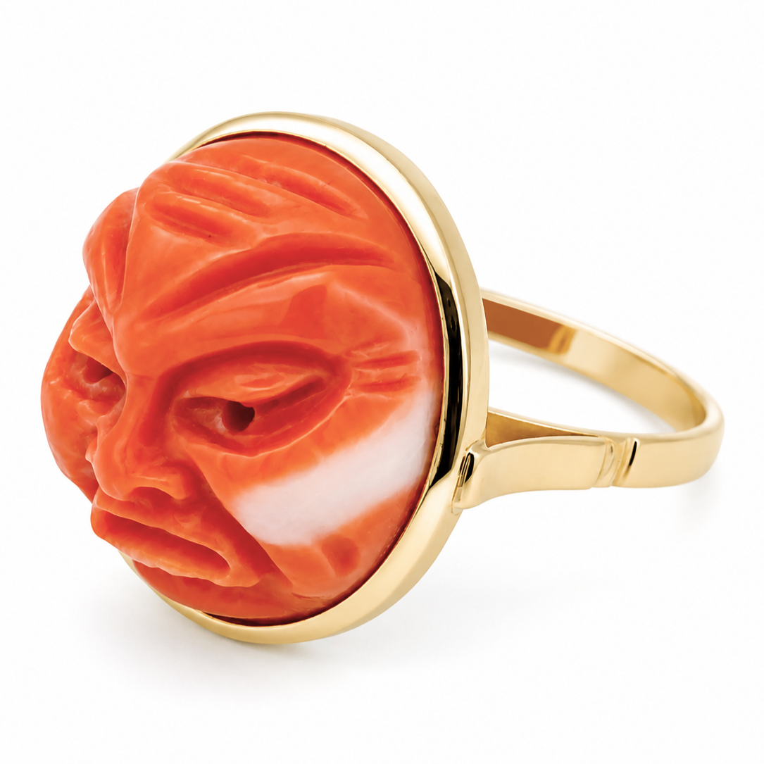 Anello - 18 carati Oro giallo Corallo - Made in Italy - Handmade