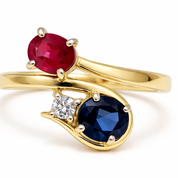 Anello - 18 carati Oro giallo, Zaffiro - Rubino - Diamante - 0.72ct. tw.