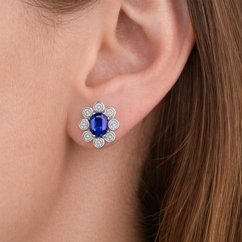 Orecchini - 18 carati Oro bianco - 2.16ct. tw. Zaffiro - Diamante
