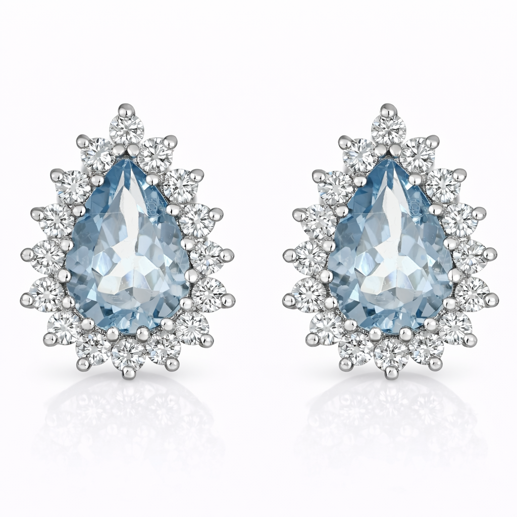 Orecchini - 18 carati Oro bianco - 1.60ct. tw. Acquamarina - Diamante