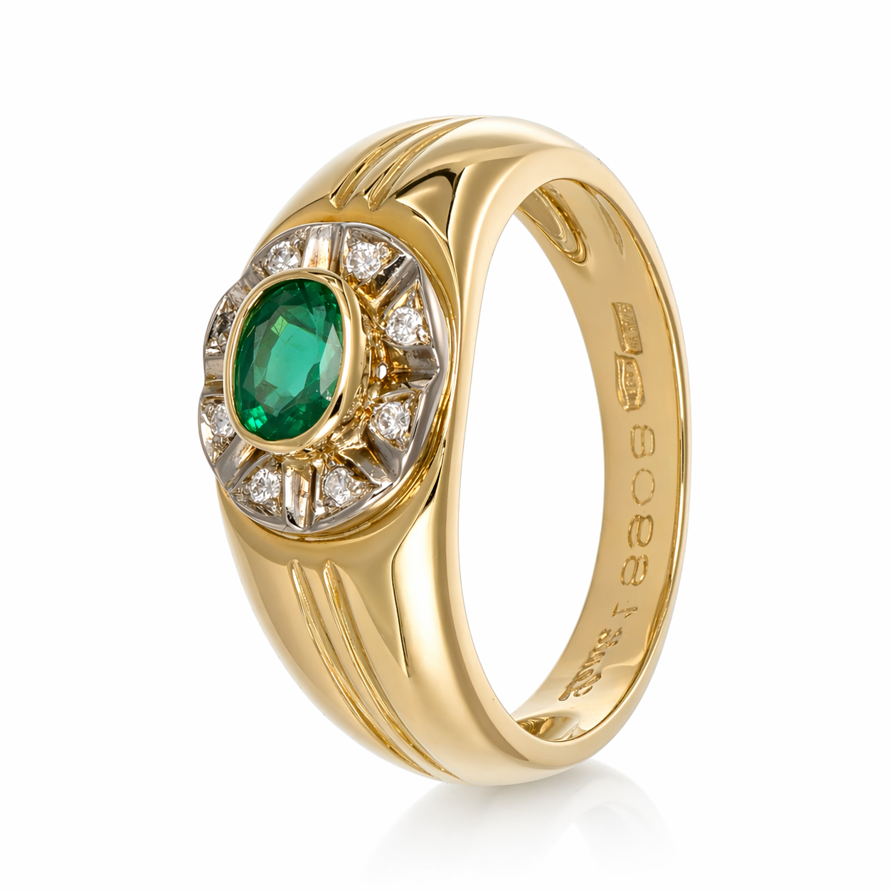 Anello - 18 carati Oro giallo, Oro bianco - 0.62ct. tw. Smeraldo - Diamante