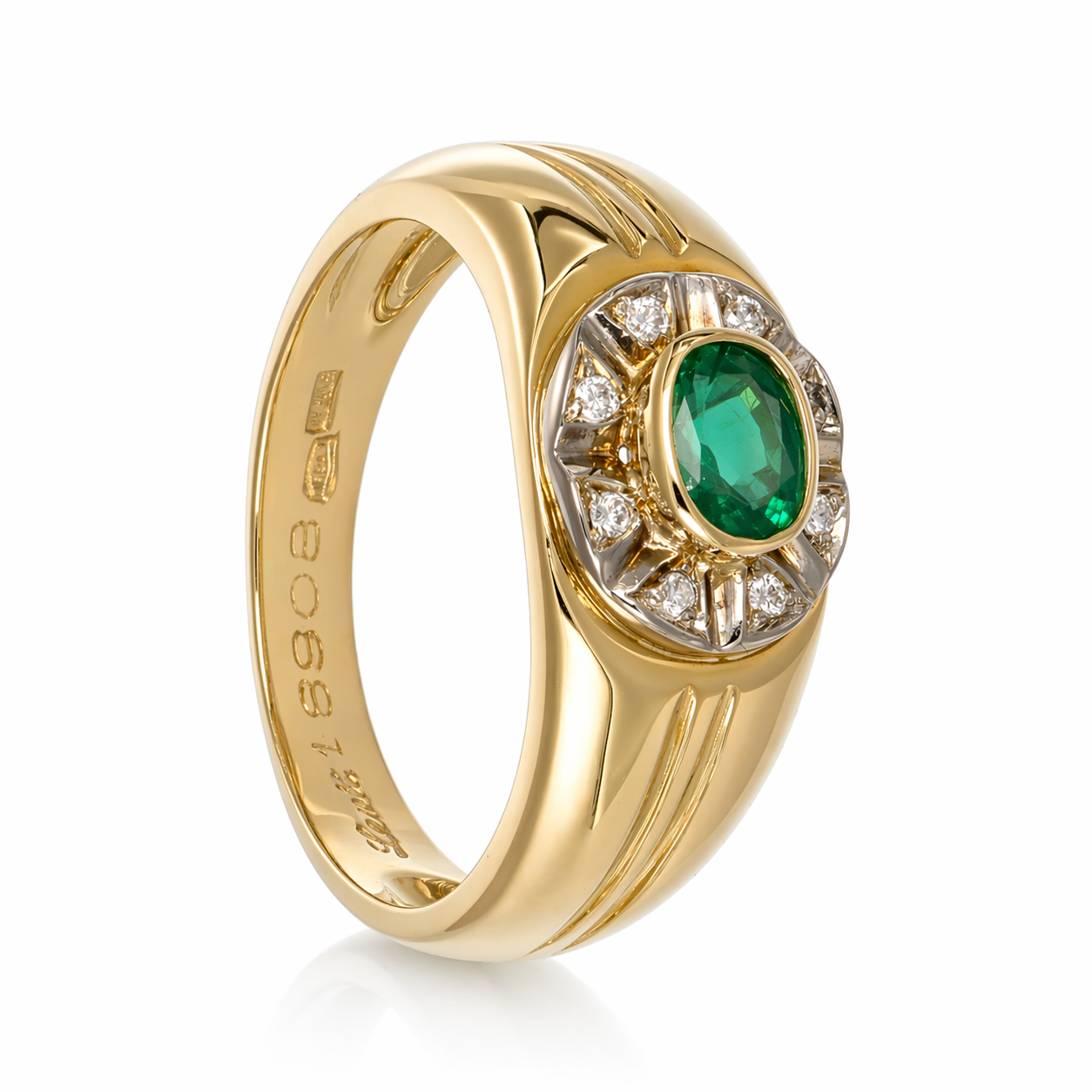 Anello - 18 carati Oro giallo, Oro bianco - 0.62ct. tw. Smeraldo - Diamante