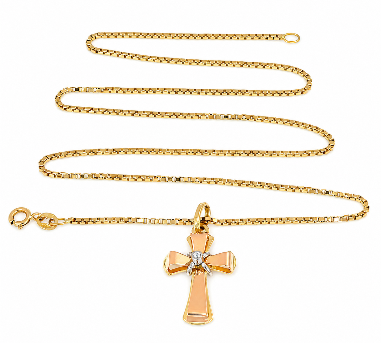 Collana con ciondolo - 18 carati Oro bianco, Oro giallo, Oro rosa - 0.02ct. tw. Diamante (Naturale) - Made in Italy - Handmade