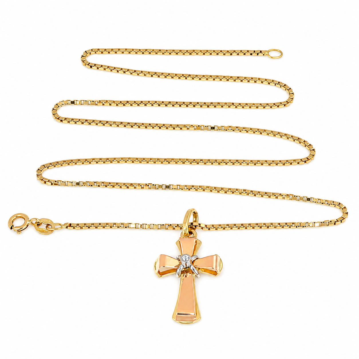 Collana con ciondolo - 18 carati Oro bianco, Oro giallo, Oro rosa - 0.02ct. tw. Diamante (Naturale) - Made in Italy - Handmade