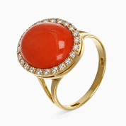 Anello - 18 carati Oro giallo - 0.48ct. tw. Diamante (Naturale) - Corallo