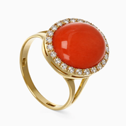 Anello - 18 carati Oro giallo - 0.48ct. tw. Diamante (Naturale) - Corallo