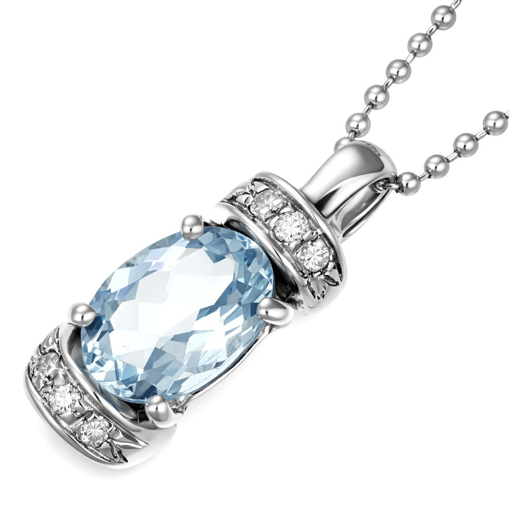 Collana - 18 carati Oro bianco - 1.09ct. tw. Acquamarina - Diamante